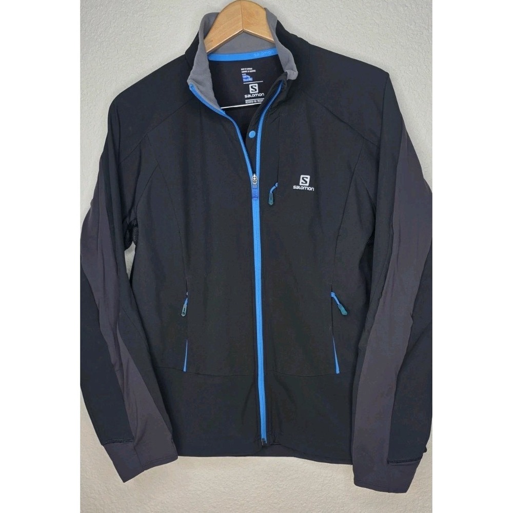 Salomon Jacket Women XL Soft Shell Nordic Full Zip Fleece Blue Black Outdoor